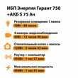 ИБП Энергия Гарант 750 + Аккумулятор S 75 Ач - 12В (450Вт - 91мин) - ИБП и АКБ - ИБП для котлов - omvolt.ru